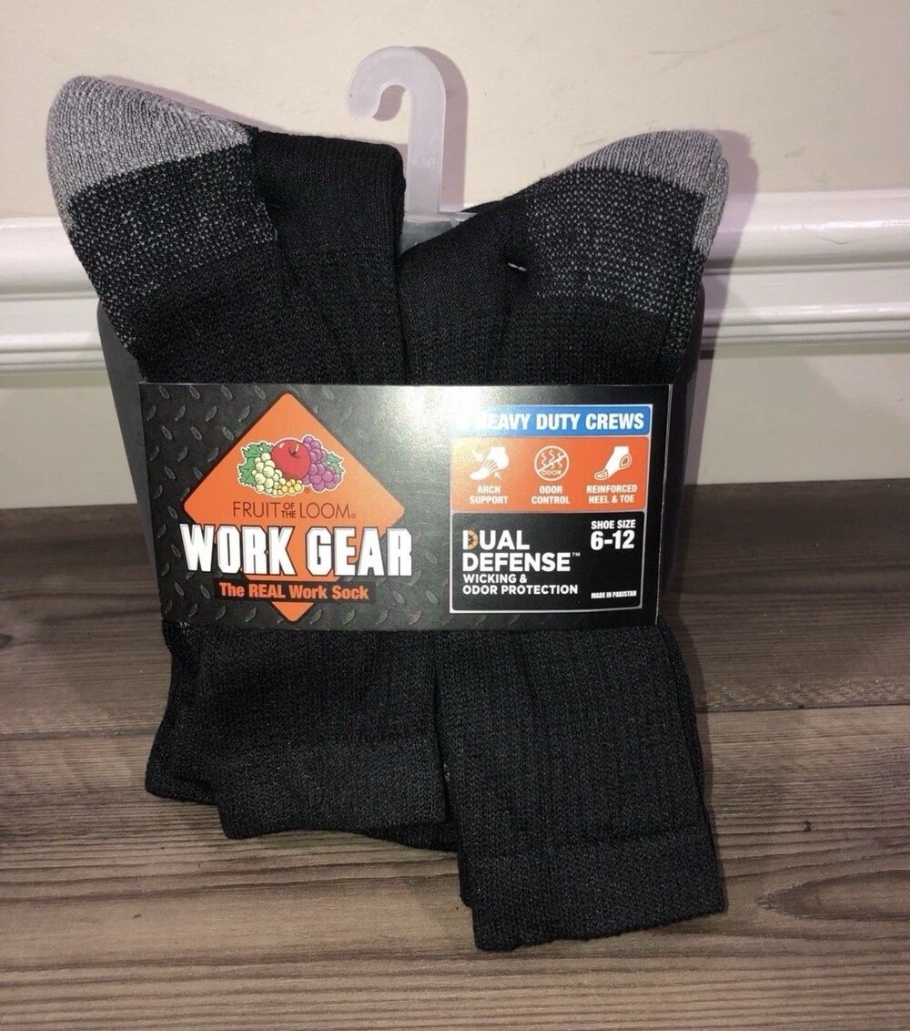 New 6 Pair (6-12) Pack Men Fruit of the Loom Cotton Made in USA Heavy Crew Socks